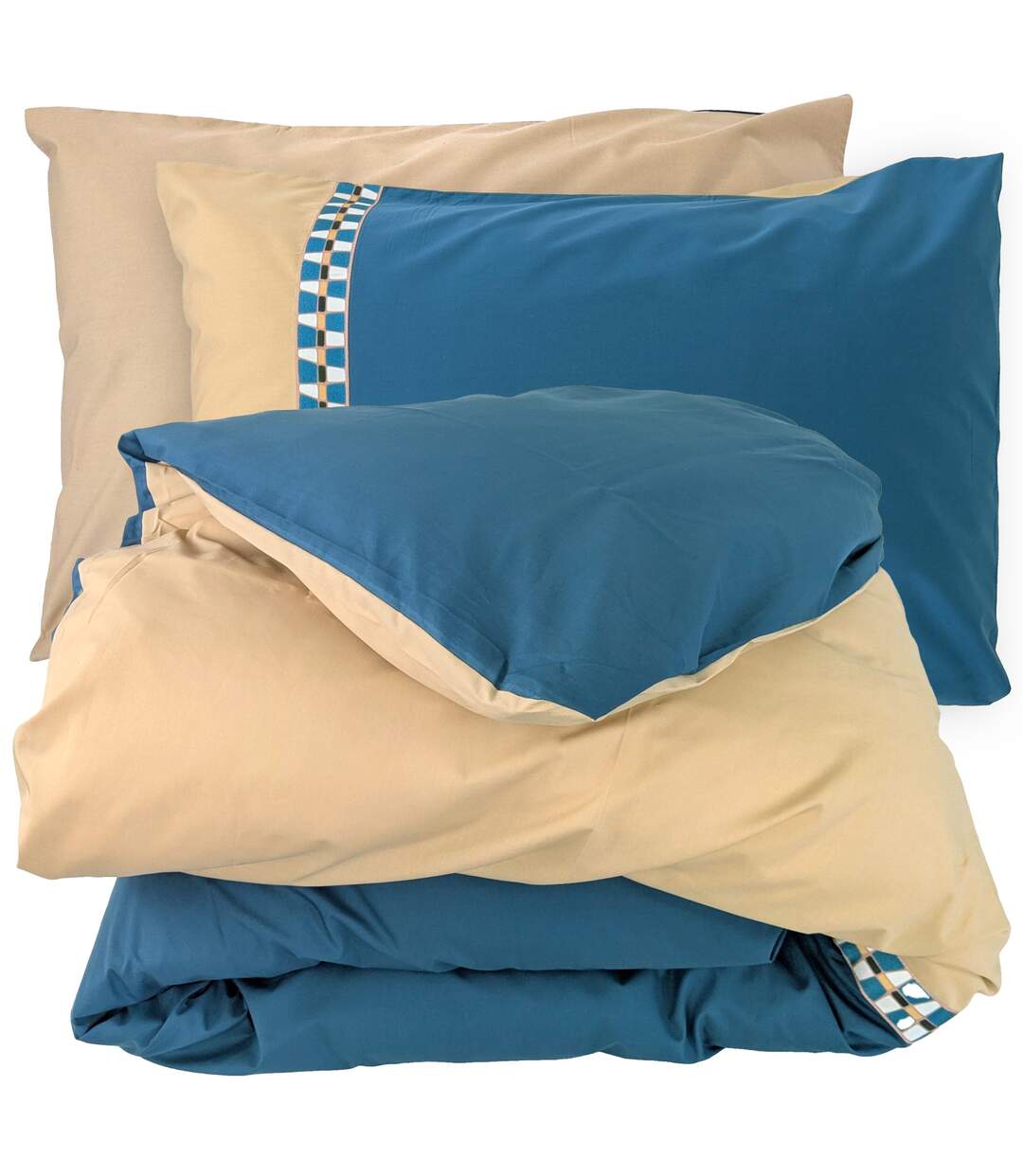 Parure de lit en percale de coton LINOA bleu cobalt Taie 50x70 cm-2