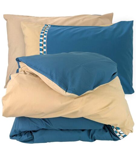 Parure de lit en percale de coton LINOA bleu cobalt Taie 50x70 cm