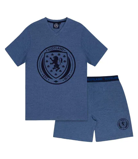 Ensemble De Pyjama Court Homme Bleu Marine Chiné Scotland FA