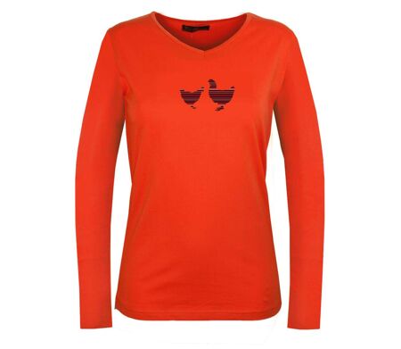 Tee-shirt MAYFLOWER NAPOLI1 orange à sérigraphie poule : confort et peps animalier