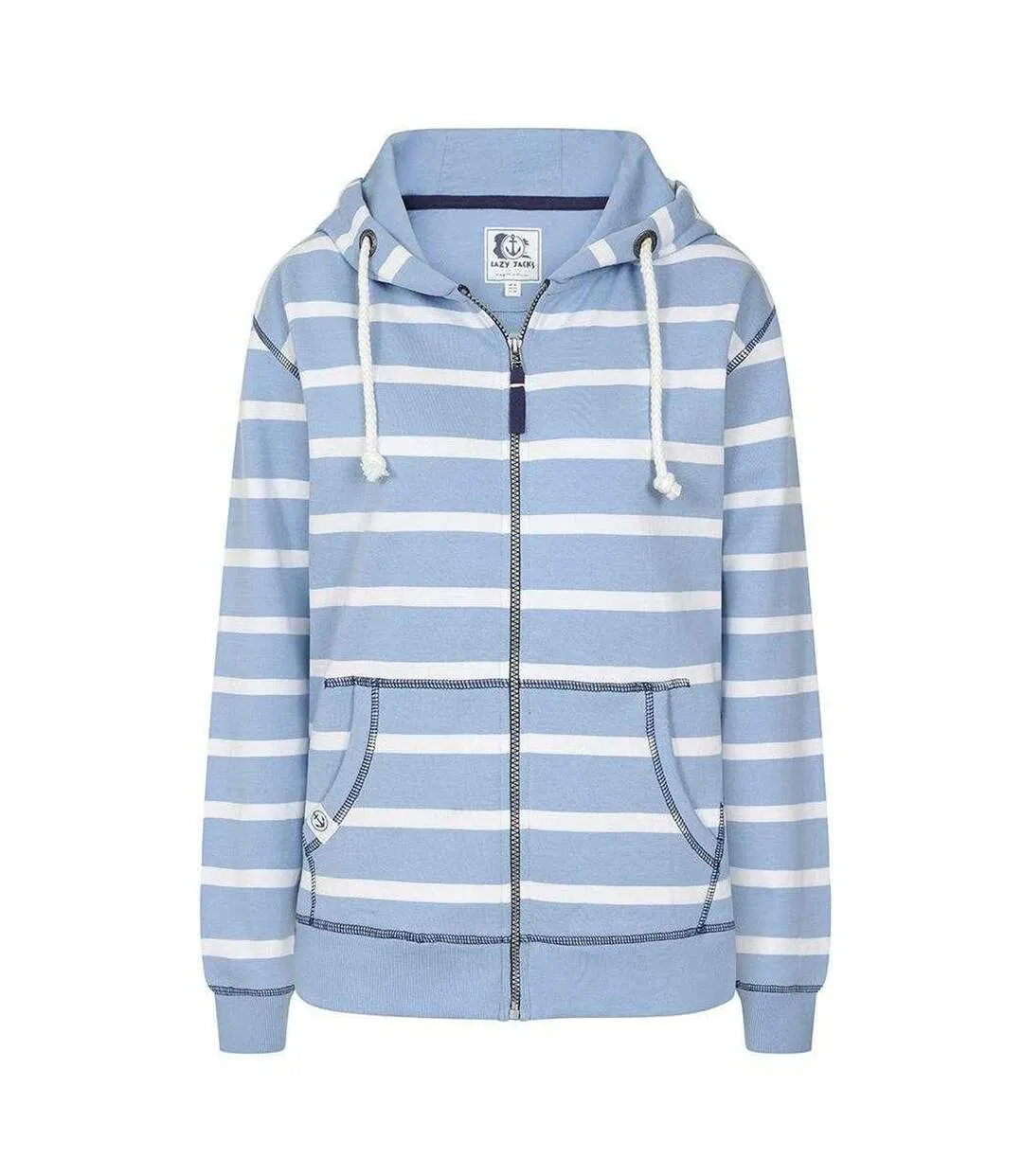Womens/ladies Striped Full Zip Hoodie Sky Lazy Jacks-1
