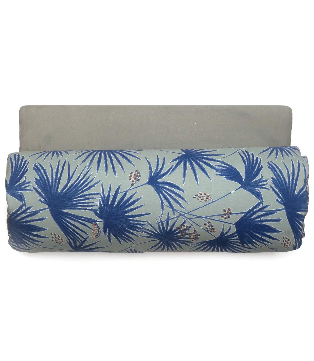 Housse d'édredon en lin lavé imprimé végétation éxotique doublé coton lavé uni PALAWAN-1