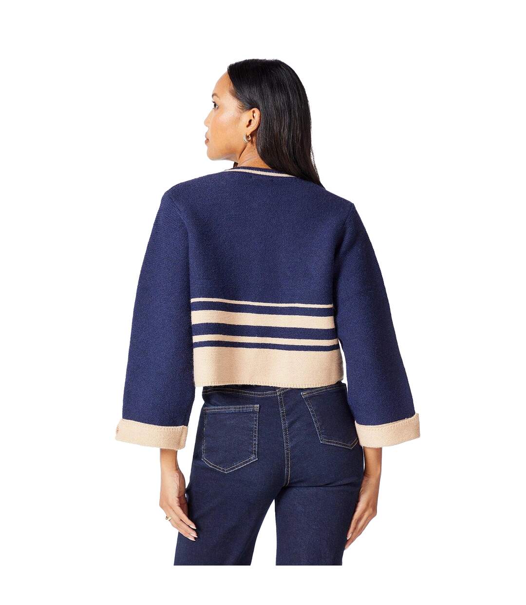 Womens/ladies colour block cuff detail cardigan navy Principles