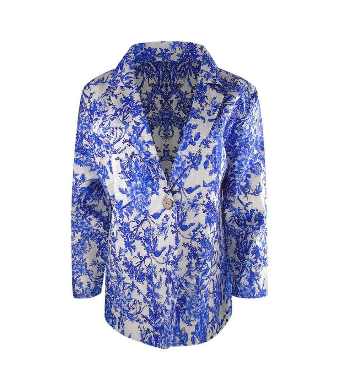 Womens/ladies Floral Boyfriend Jacket Blue Inoa-1