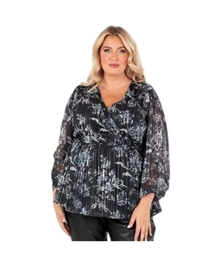 Haut Portefeuille Manches Bouffantes Motif/style Floral Femme Noir Lovedrobe