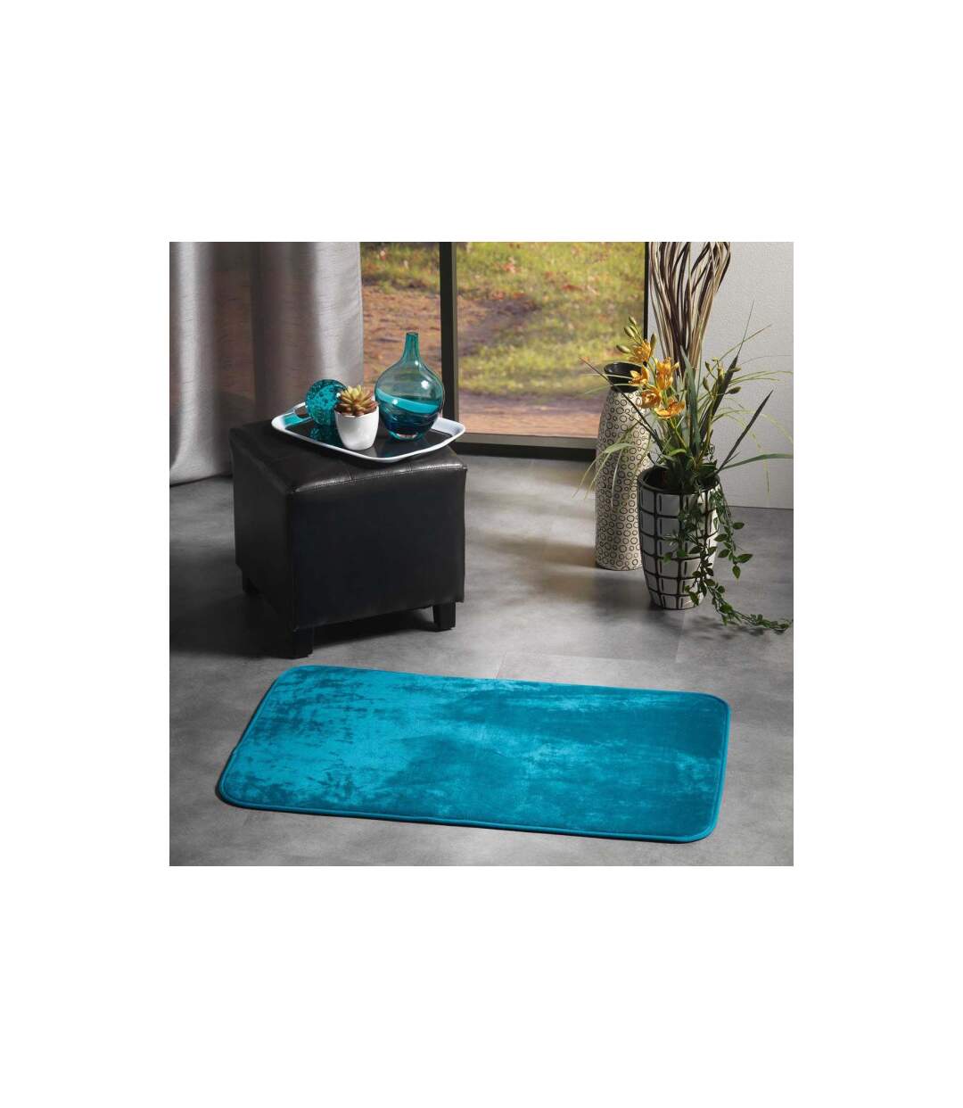 Tapis Uni en Flanelle Flanou 50x80cm Bleu-3
