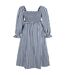 Robe Mi-longue Manches Longues Motif/style À Carreaux Femme Bleu Marine Blanc Miso-1