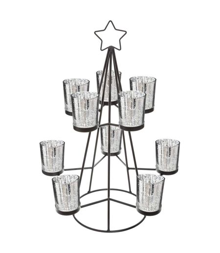 Photophore de Noël design métal Sapin - Noir