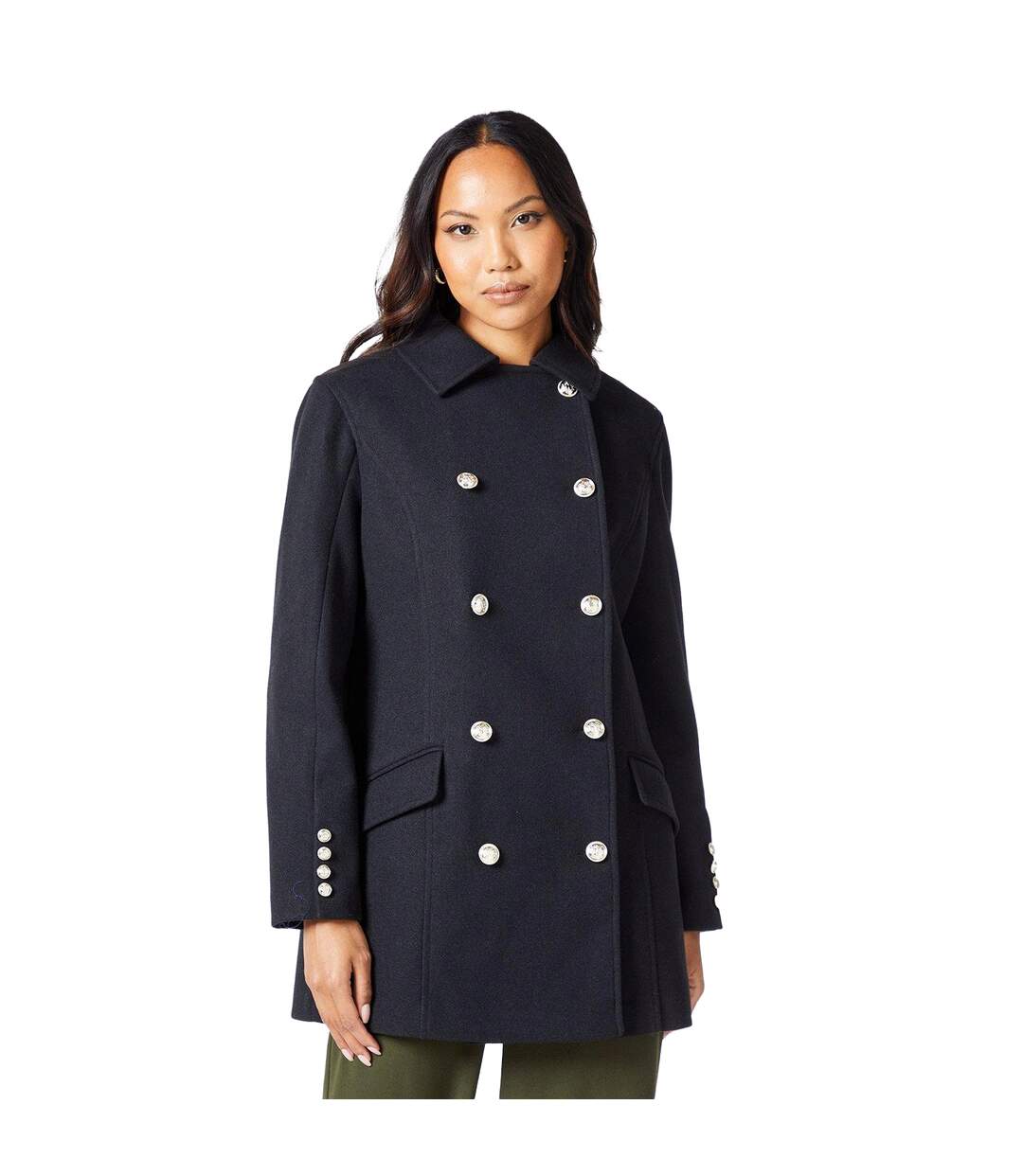 Womens/ladies military double-breasted short coat black Principles