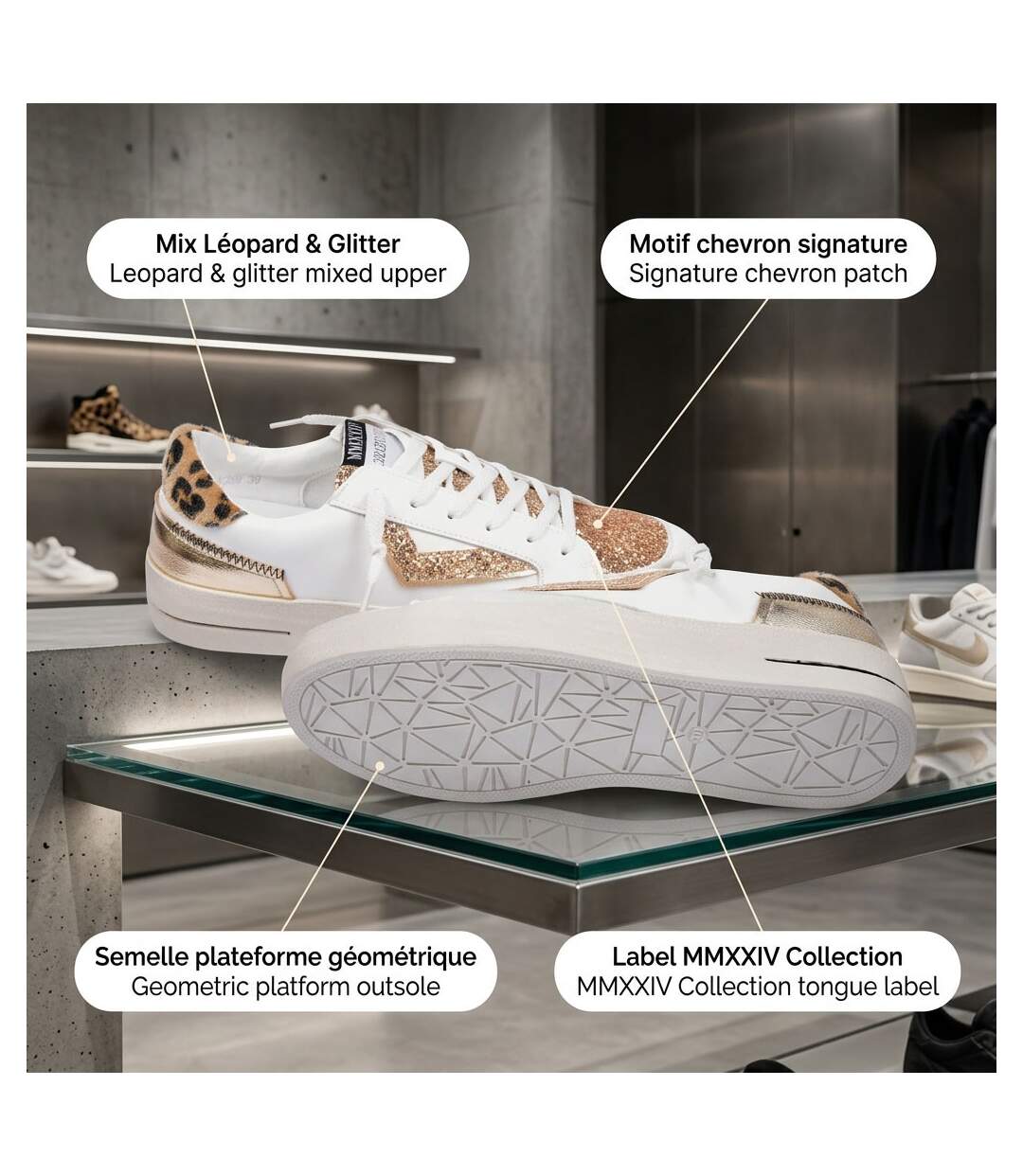 OZABI Sneakers Léopard Glitter Femme Plateforme MMXXIV 36-41-4