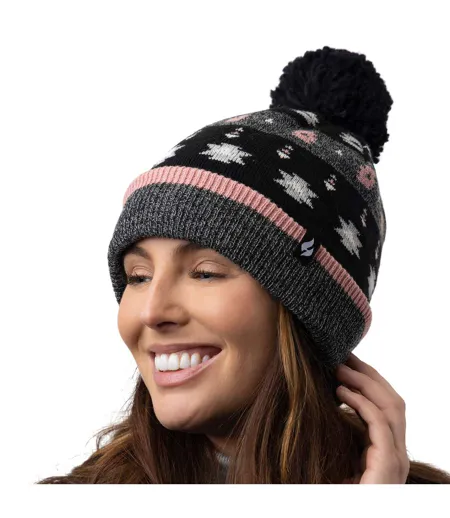Heat Holders - Bonnet d'hiver à rayures thermiques pour femme avec pompon