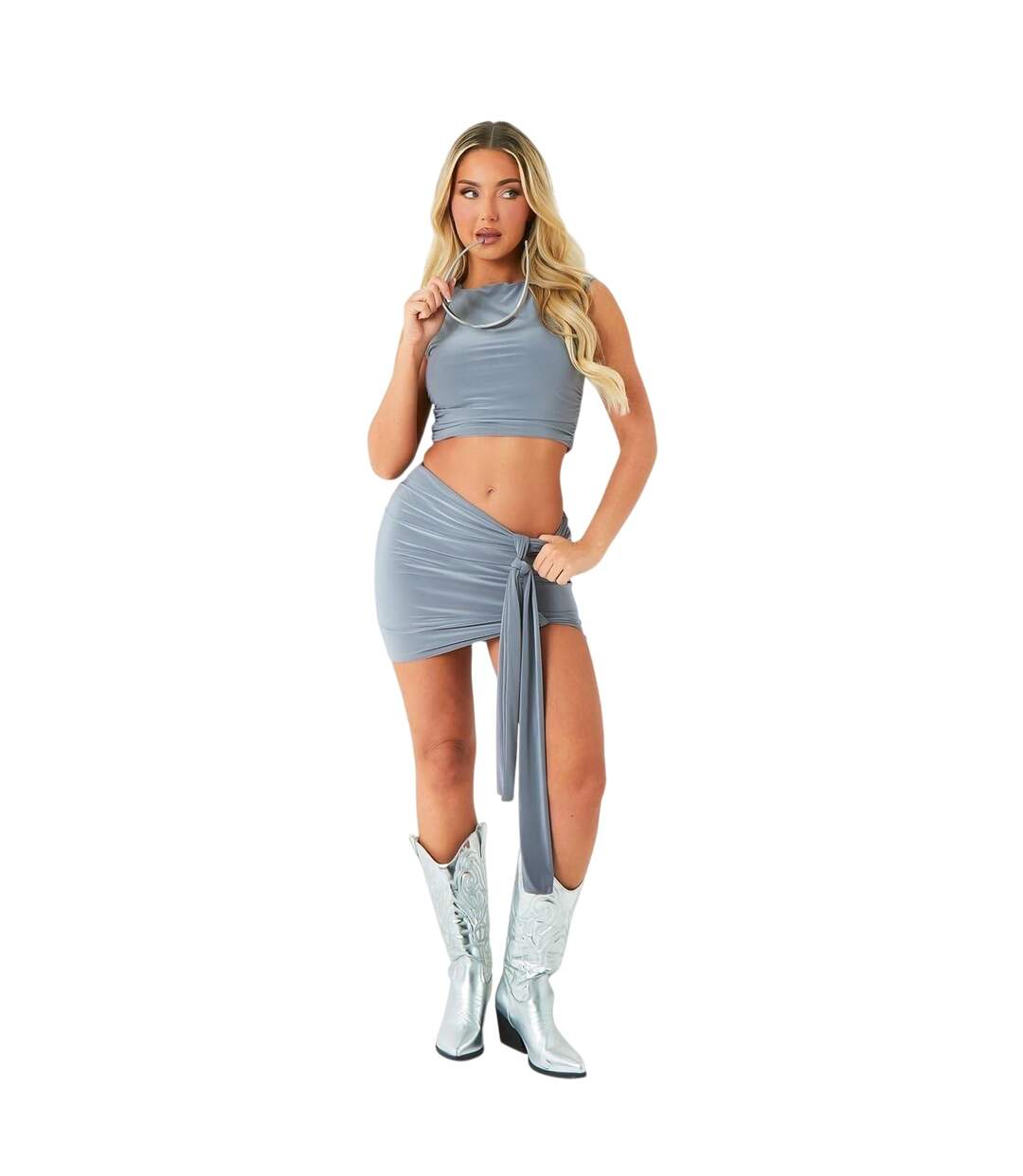 Womens/ladies Ruched Tie Detail Mini Skirt Grey Missy Empire-1