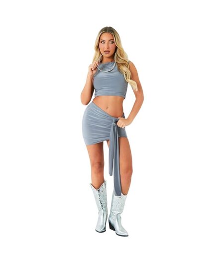 Womens/ladies Ruched Tie Detail Mini Skirt Grey Missy Empire
