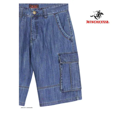 WINCHESTER INDIGO1 : Bermuda en jean homme bleu stone en coton style cargo décontracté