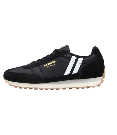 Mens Monza Double Stripe Suede Trainers Black White Patrick