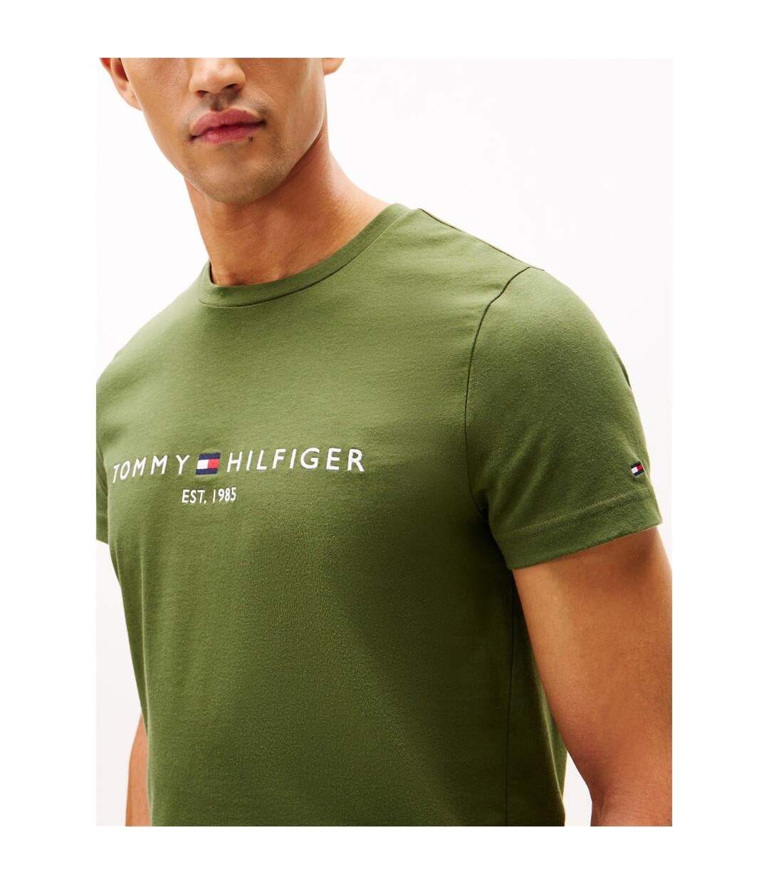 Mens Embroidered Logo Crew Neck T-shirt Pine Tommy Hilfiger-3
