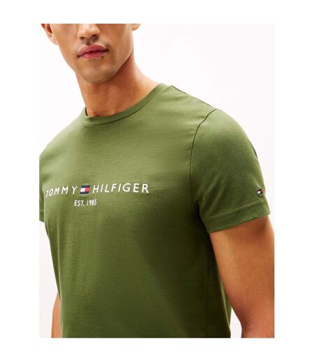 Mens Embroidered Logo Crew Neck T-shirt Pine Tommy Hilfiger