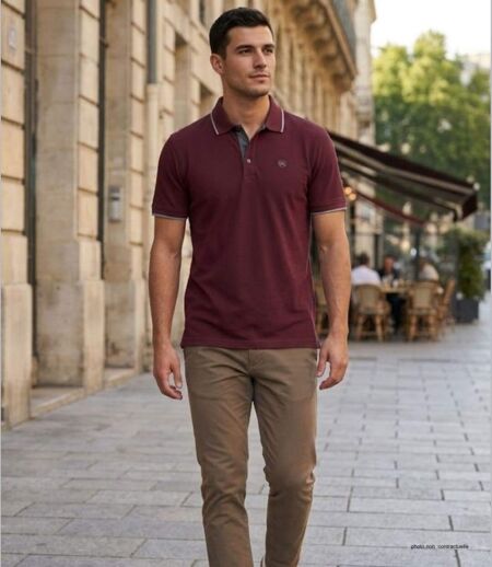 CHALLENGER C2101B : Polo homme en maille piquée bordeaux pour un style élégant et intemporel