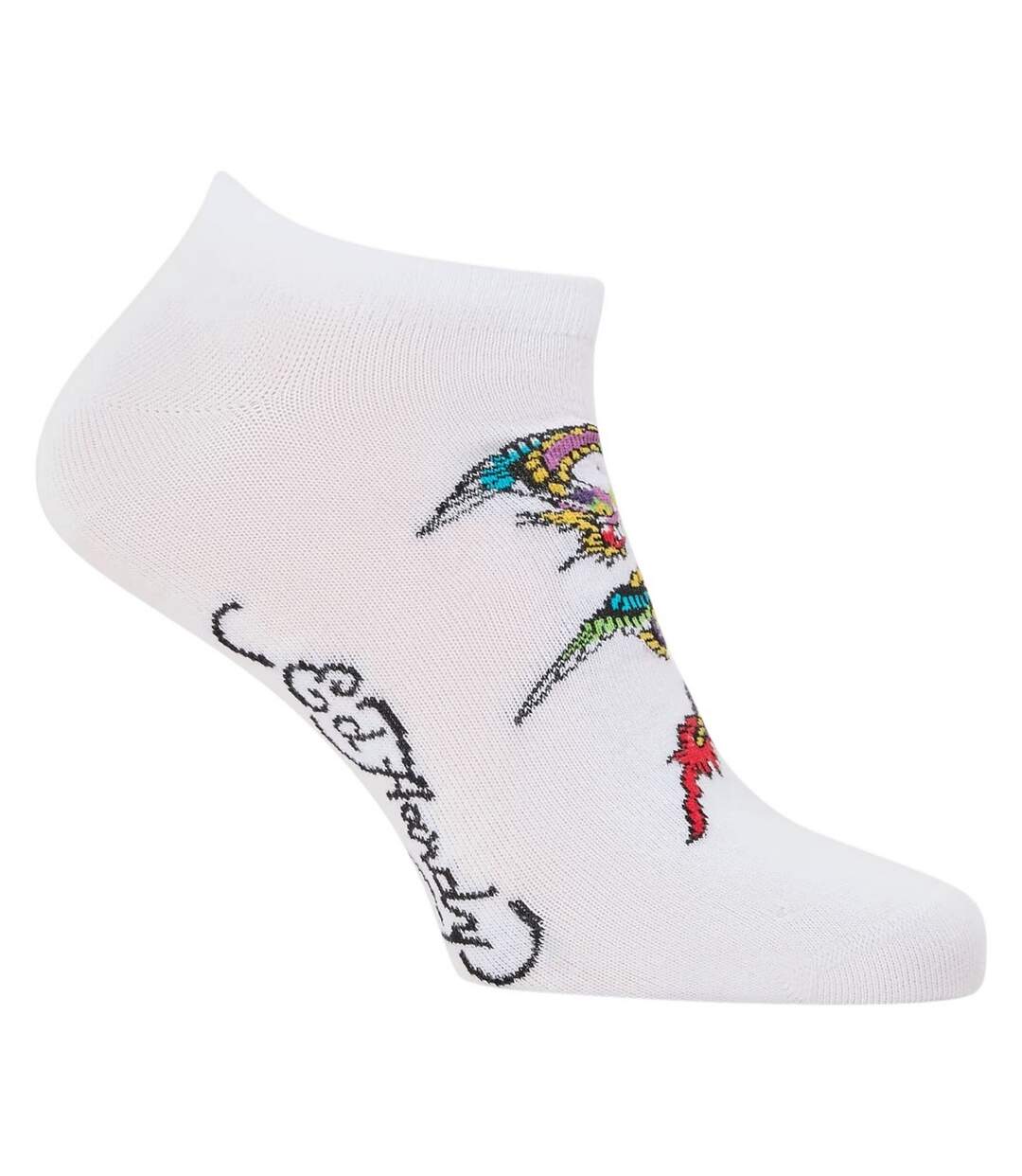 Pack Of 3  Womens/ladies Trainer Socks  White Ed Hardy-3