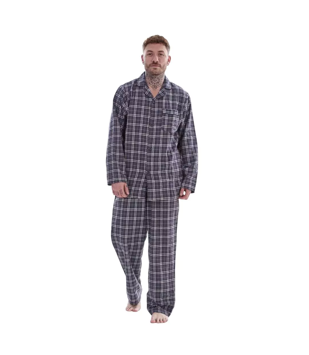 Ensemble De Pyjama Long Motif/style À Carreaux Homme Gris Keanu-1