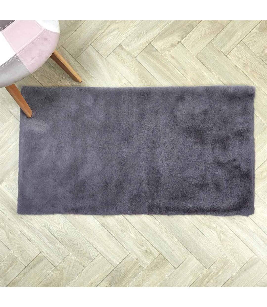 Tapis Imitation Fourrure Fin 60x110cm Gris-5