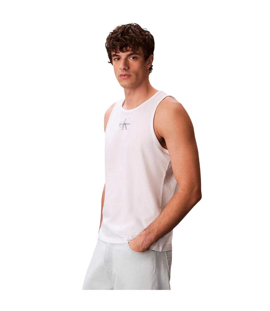Mens Monogram Regular Tank Top Bright White Calvin Klein-4