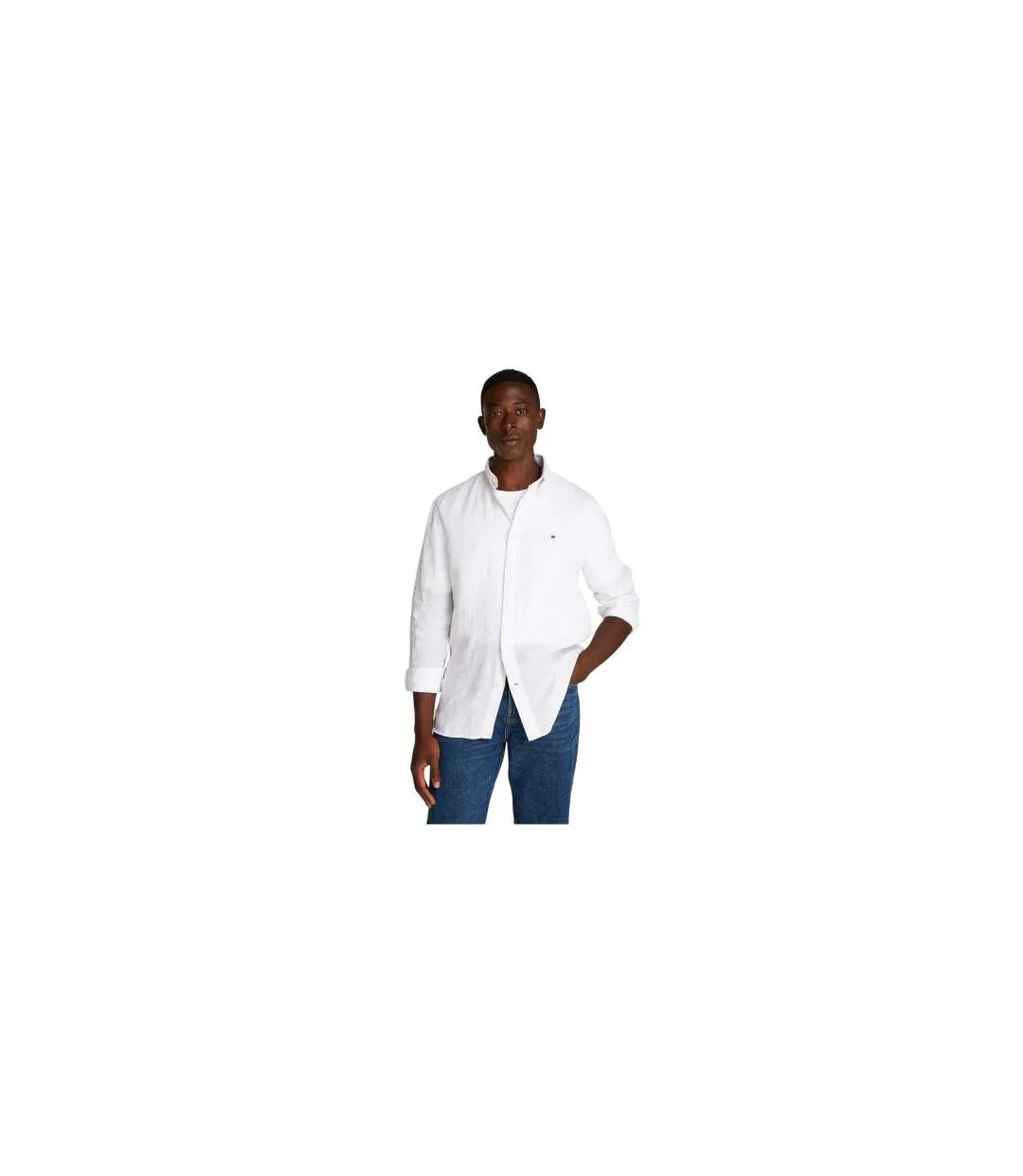 Mens Linen Regular Long-sleeved Shirt Optic White Tommy Hilfiger-1
