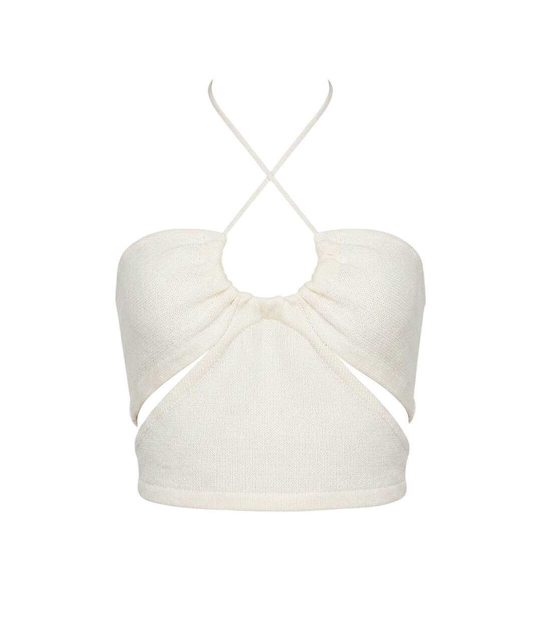Womens/ladies Crossover Ribbed Fitted Crop Top Cream Missy Empire-2
