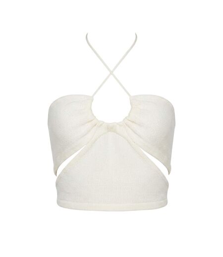 Womens/ladies Crossover Ribbed Fitted Crop Top Cream Missy Empire