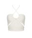 Womens/ladies Crossover Ribbed Fitted Crop Top Cream Missy Empire-2