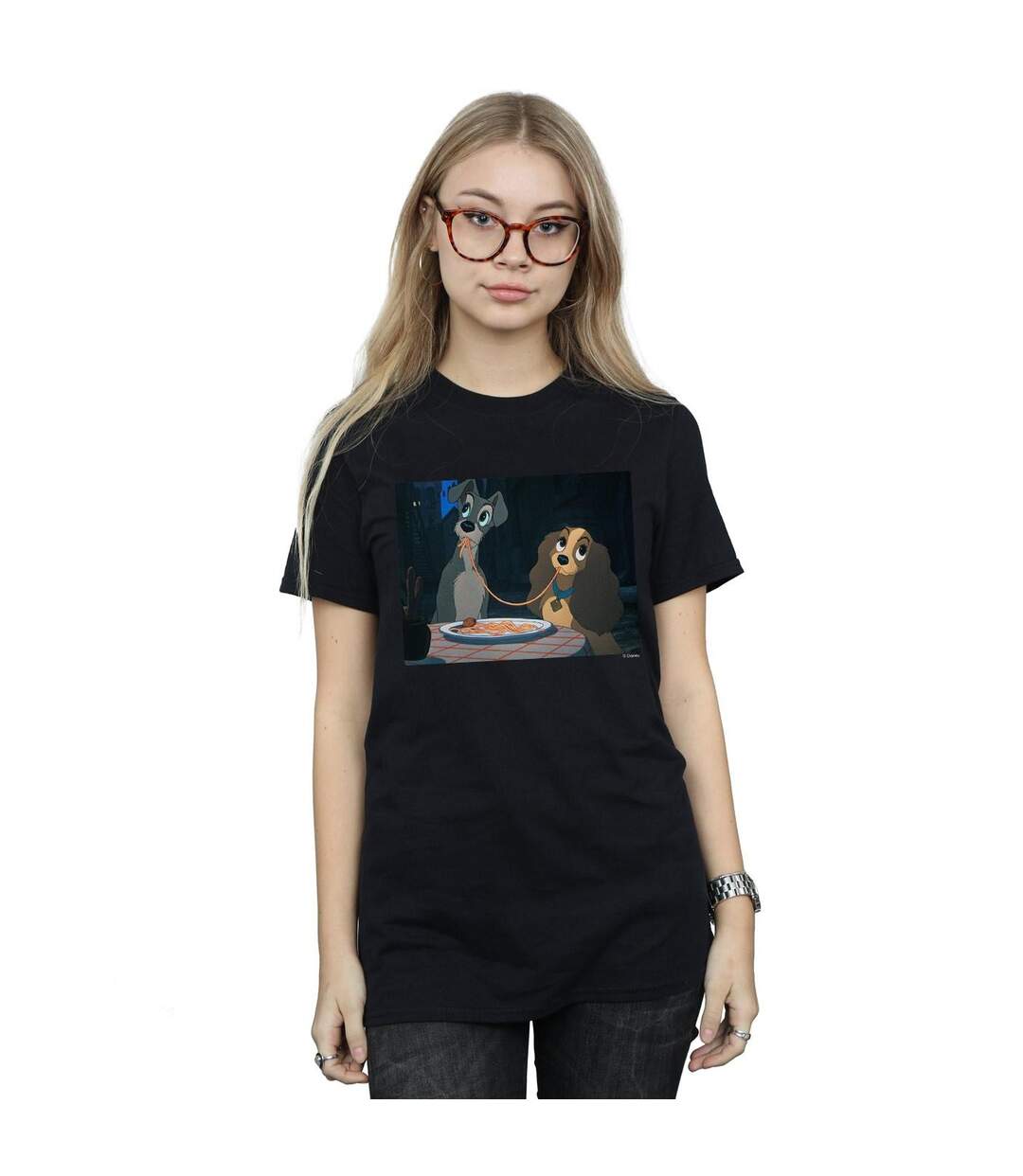 Disney Femme/Ladies Lady And The Tramp Spaghetti Slurp Cotton Boyfriend T-Shirt (Noir) - UTBI49456-2