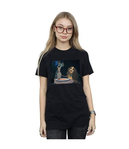Disney Femme/Ladies Lady And The Tramp Spaghetti Slurp Cotton Boyfriend T-Shirt (Noir) - UTBI49456