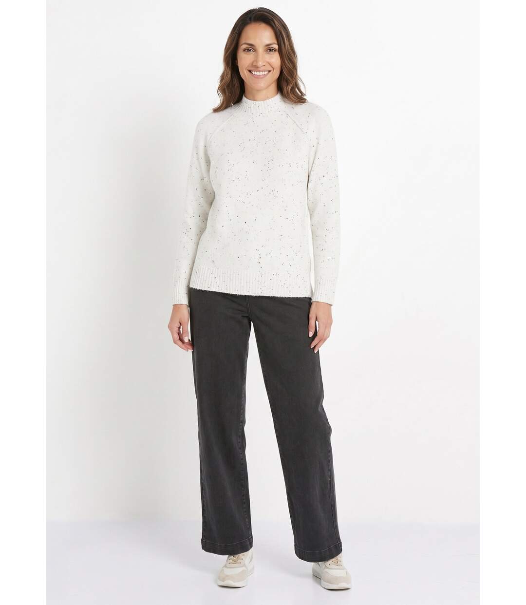 Pull chaud raglan col montant moucheté-3
