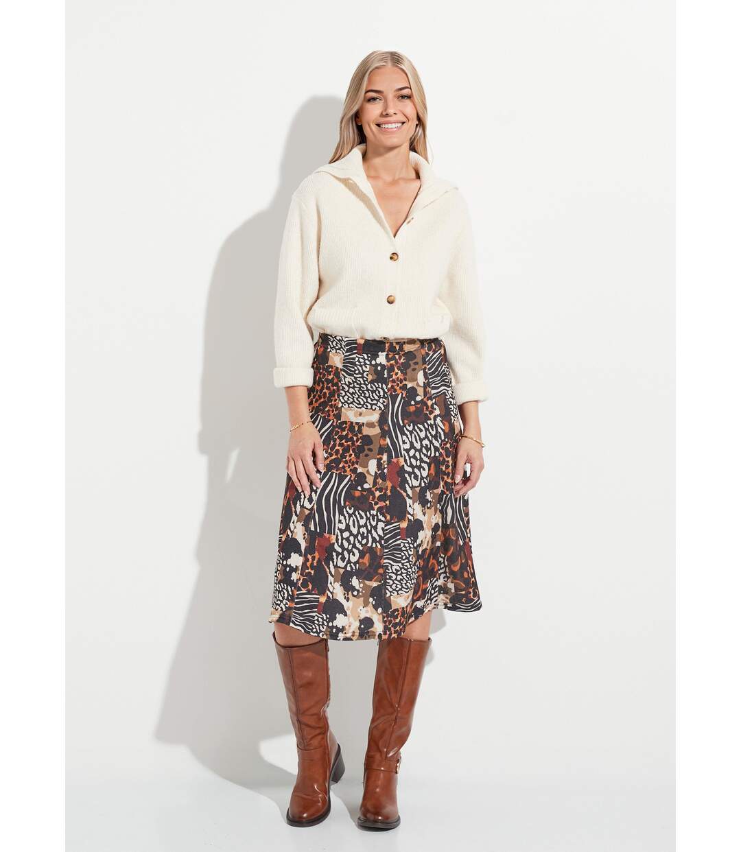Jupe évasée en maille motif animalier-4