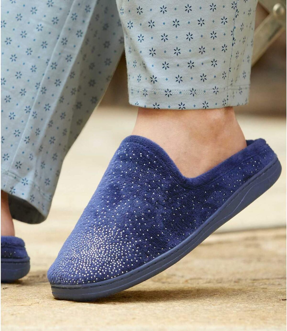 Women's Blue Velour Slippers Atlas For Men