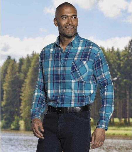 Men's Turquoise Checked Flannel Shirt