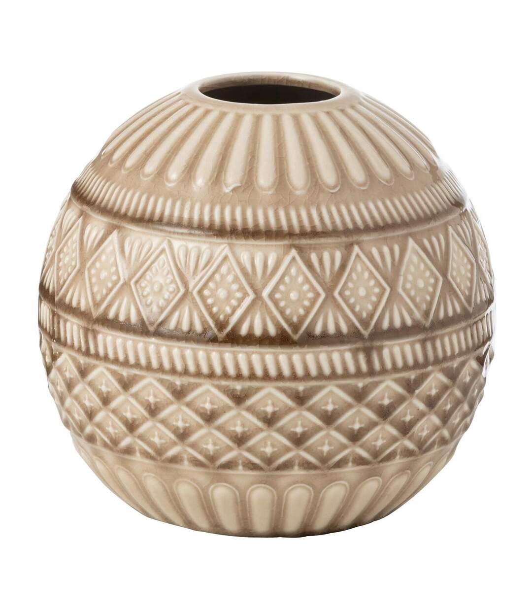 Vase Boule en Porcelaine Ethnique 19cm Beige-1
