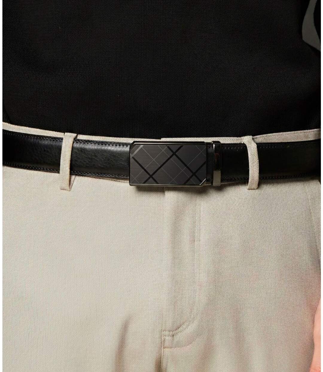 Ceinture homme cuir noir - Boucle automatique - Style et fonctionnalité-2