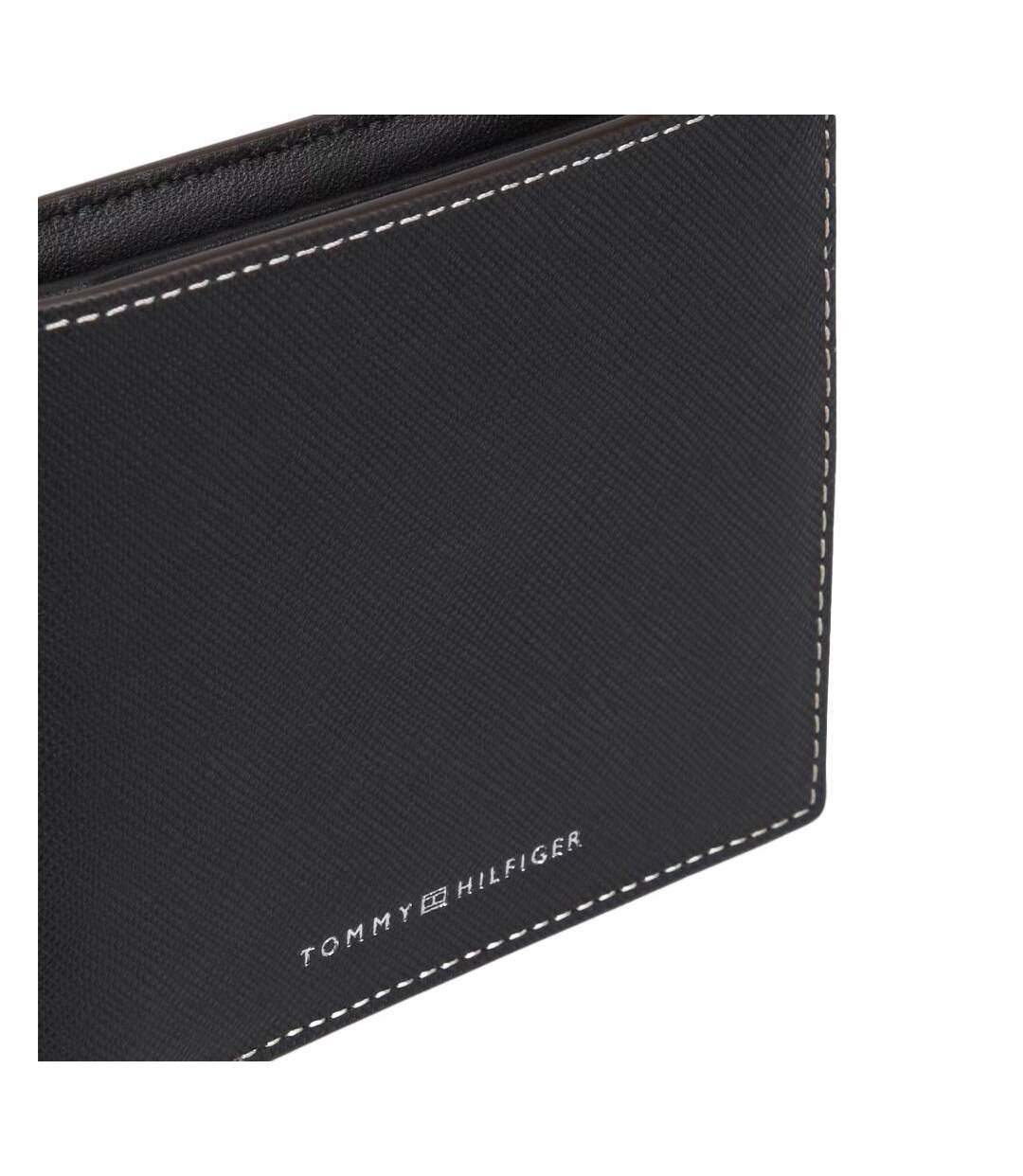 Portefeuille noir homme tommy hilfiger saffiano-2