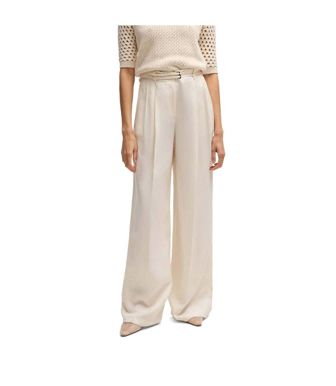 Womens/ladies Taualy-w Relaxed Fit Trousers White Boss-1