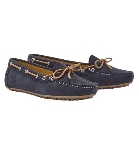 Womens/ladies Suede Flat Boat Shoes Navy Chatham