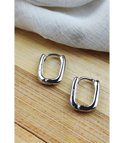 Sterling Silver U Shape Geometric Minimalist Rectangle Hoop Earrings