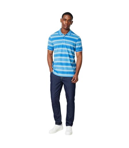 Mens multi stripe pique polo shirt blue Maine