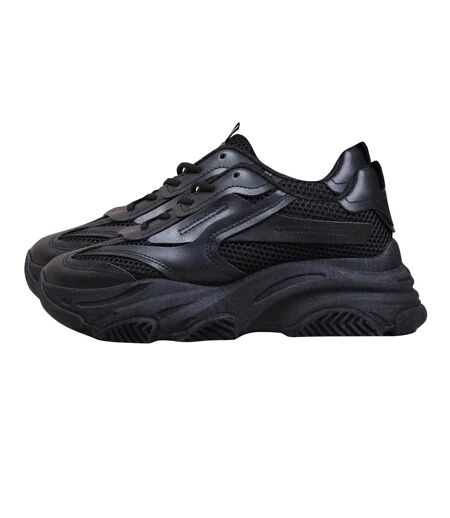 Womens/ladies downtown pu chunky sole trainers black Where´s That From