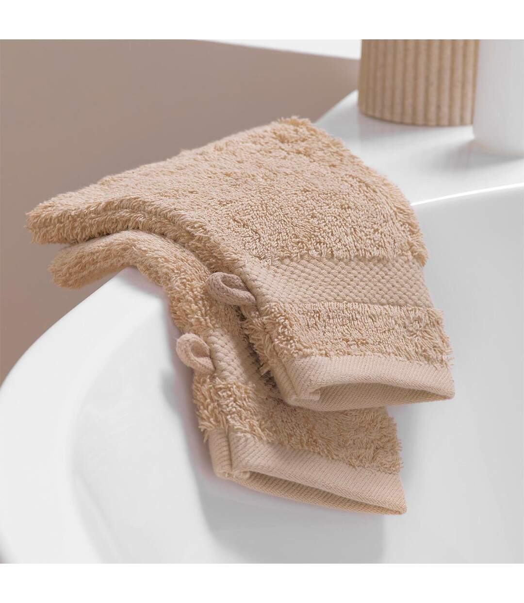 Lot de 2 Gants de Toilette Elegance 15x21cm Noisette-3