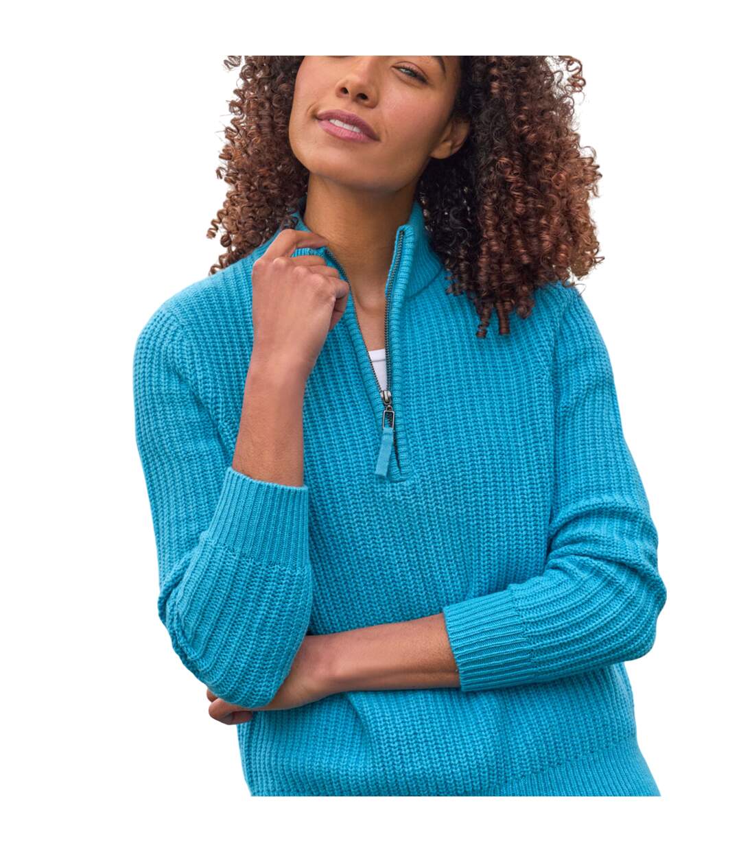 Womens/ladies Zip Neck Jumper Cerulean Teal WoolOvers-3