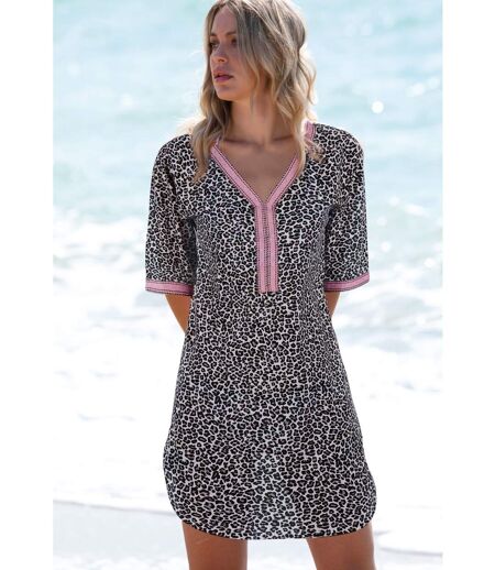 Robe de plage manches courtes Pink Flowers Admas