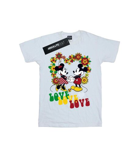 Disney Womens/Ladies Mickey And Minnie Mouse Hippie Love Cotton Boyfriend T-Shirt (Blanc) - UTBI36174