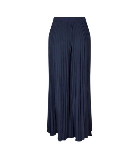 Womens/ladies Satin Pleated Wide Leg Trousers Dark Blue Ted Baker
