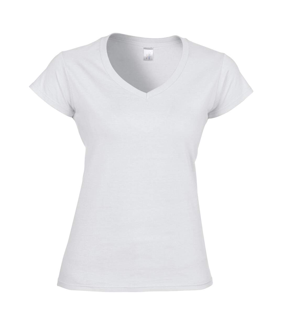 T-shirt à manches courtes et col en v femme blanc Gildan-1